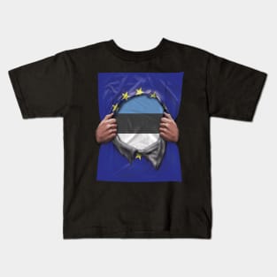 Estonia Flag European Union Flag Ripped Open - Gift for Estonian From Estonia Kids T-Shirt